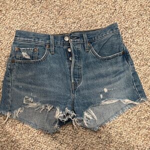 Levi’s 501 Distressed Blue Denim Shorts